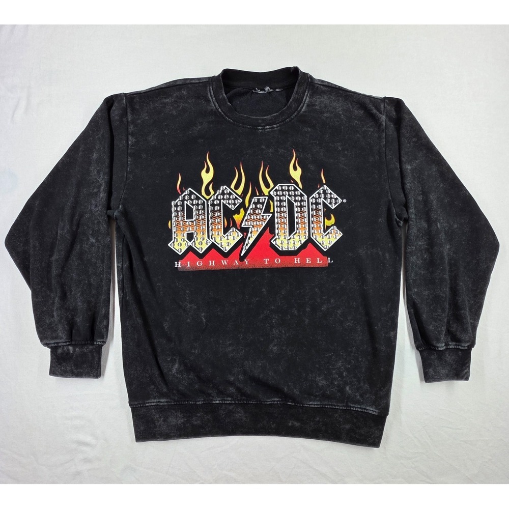 Sutton Studio Collection ACDC Black‎ Sweatshirt Rhinestone Bling M Distressed